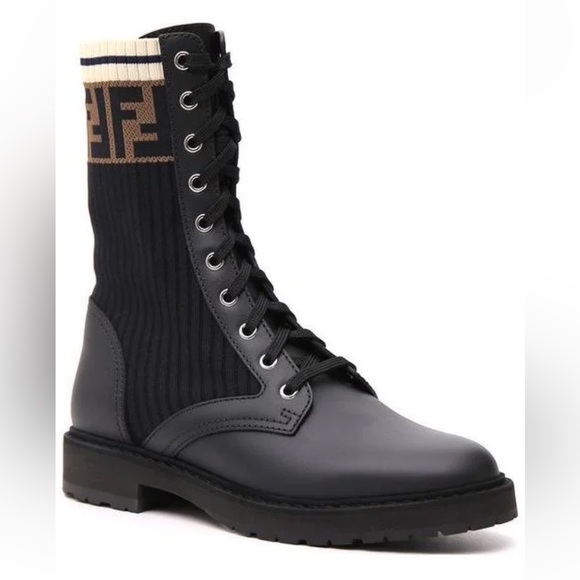 FENDI Logo Rococo Combat Ankle Boots - Picture 3 of 5